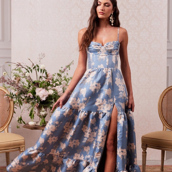 The Lucetta Dress in Dusk Blue Baroque Floral - Picture 1 of 6